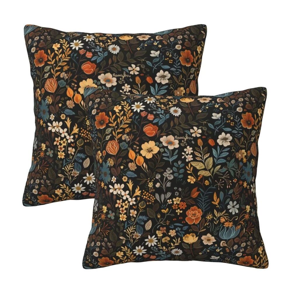 5533 Vintage Floral Leaf Throw Pillow Covers Set of 2 Couch Brown Retro